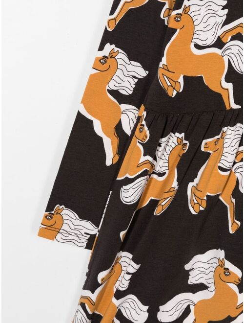 Mini Rodini horse-print long-sleeve dress