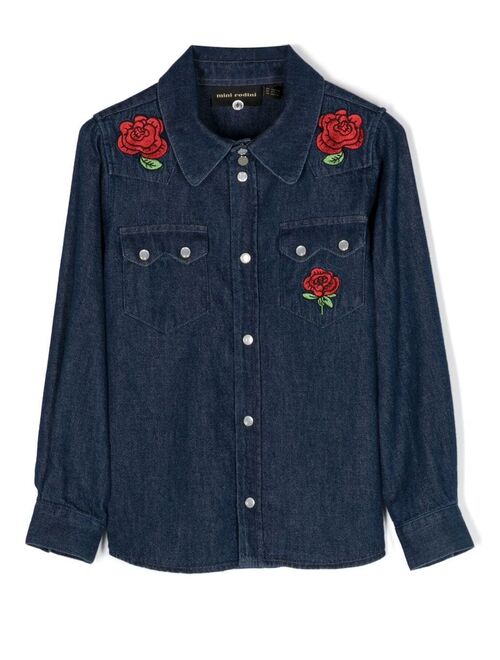 Mini Rodini Rose-embroidered denim shirt