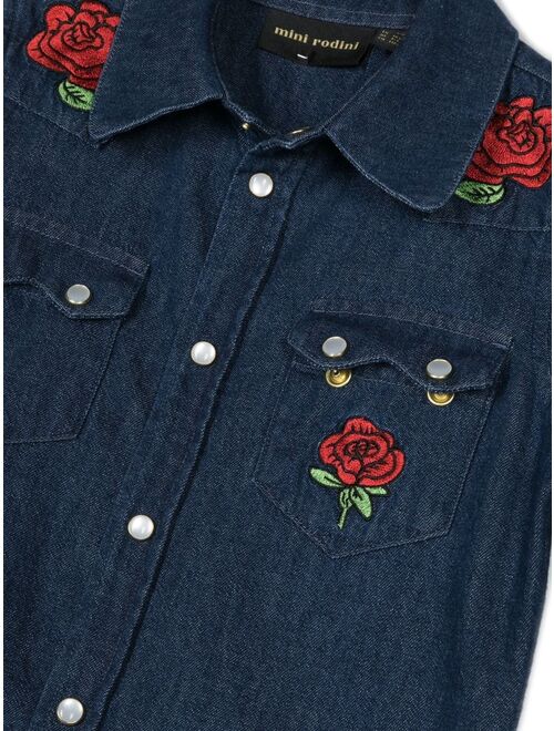 Mini Rodini Rose-embroidered denim shirt