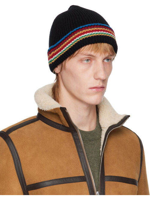 Paul Smith Black Signature Stripe Beanie