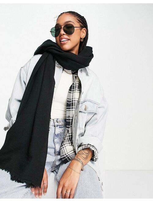 ASOS DESIGN wool mix lightweight scarf in black