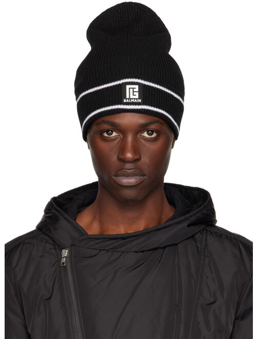 Balmain Black Embroidered Beanie