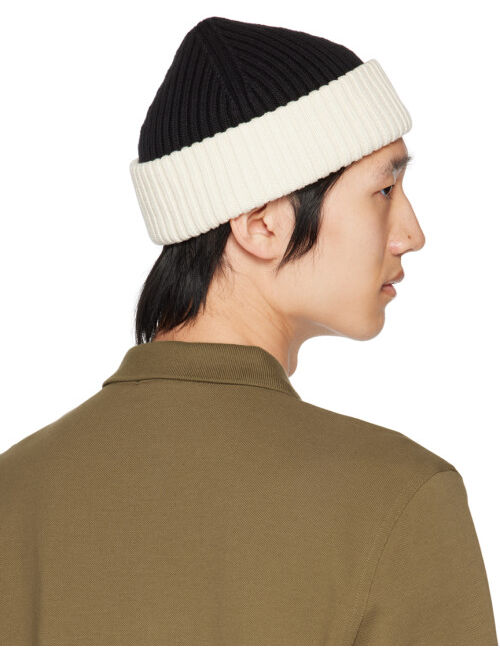 Fred Perry Black & Off-White Short Ribbed Beanie