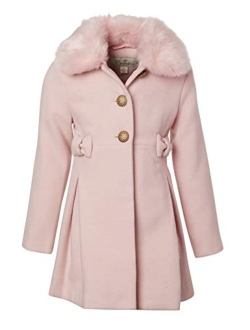 Cremson Girl Wool Look Winter Princess Bow Dress Pea Coat Jacket Faux Fur Collar