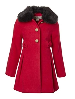 Cremson Girl Wool Look Winter Princess Bow Dress Pea Coat Jacket Faux Fur Collar