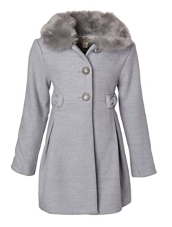 Cremson Girl Wool Look Winter Princess Bow Dress Pea Coat Jacket Faux Fur Collar