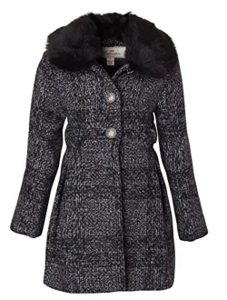 Cremson Girl Wool Look Winter Princess Bow Dress Pea Coat Jacket Faux Fur Collar