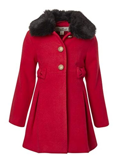 Cremson Girl Wool Look Winter Princess Bow Dress Pea Coat Jacket Faux Fur Collar