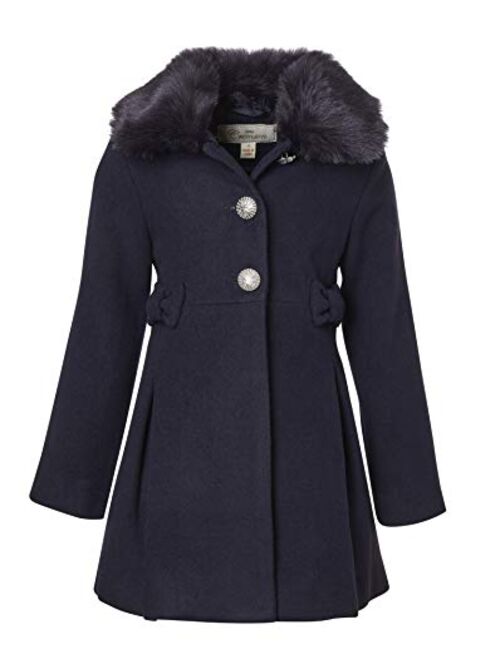 Cremson Girl Wool Look Winter Princess Bow Dress Pea Coat Jacket Faux Fur Collar