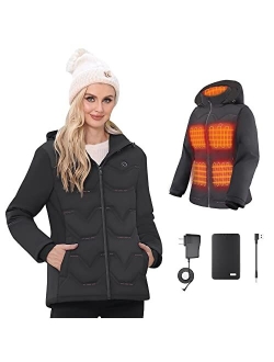 Sukeer Women's Heated Jacket, Heated Coat with Battery Pack and Detachable Hood