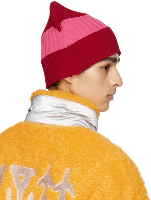 CFCL SSENSE Exclusive Red & Pink Rib Beanie