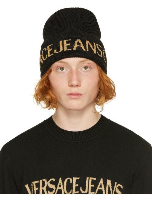 Versace Jeans Couture Black & Gold Logo Beanie