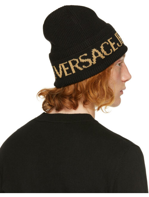 Versace Jeans Couture Black & Gold Logo Beanie