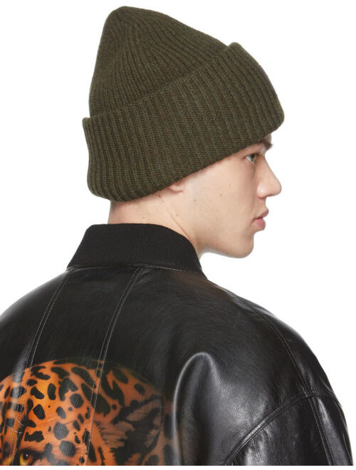 Acne Studios Khaki Wool Logo Beanie