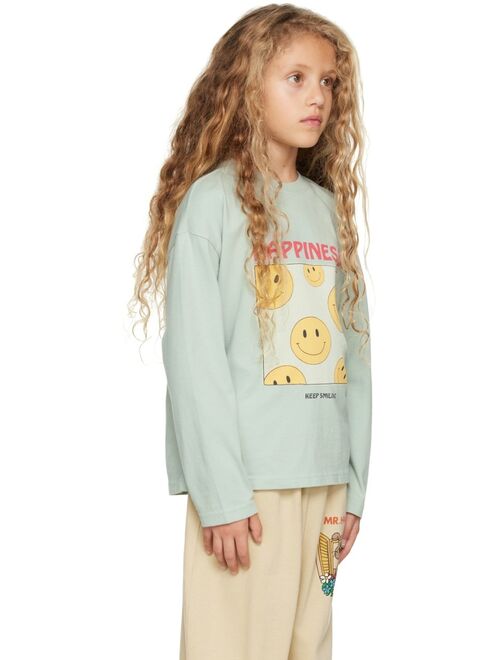 JELLYMALLOW Kids Blue Happiness Smile Long Sleeve T-Shirt