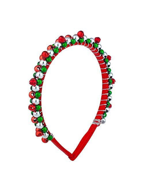 Lux Accessories Red Green Silver Tone Christmas Holiday Bells Fashion Headband