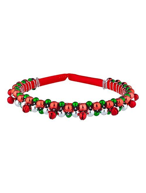 Lux Accessories Red Green Silver Tone Christmas Holiday Bells Fashion Headband