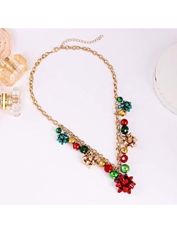 XOCARTIGE Christmas Necklace X-Mas Jingle Bell Necklaces Present Bow Pendant Necklace Present for Women Girls