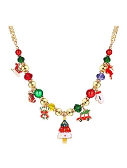 XOCARTIGE Christmas Necklace X-Mas Jingle Bell Necklaces Present Bow Pendant Necklace Present for Women Girls