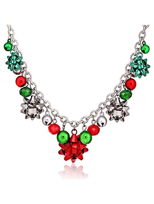 XOCARTIGE Christmas Necklace X-Mas Jingle Bell Necklaces Present Bow Pendant Necklace Present for Women Girls