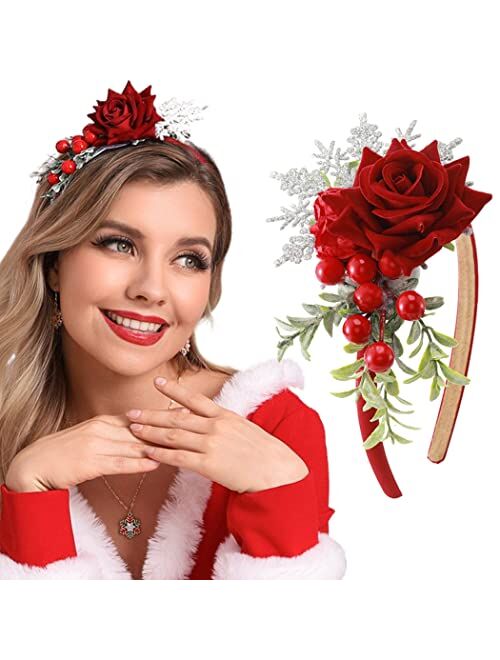 GORTIN Christmas Headbands Xmas Flower Headband Red Berries Hair Hoop Snow Christmas Wreath Hair Band Holiday Party Costume Hair Accessory for Women and Girls (Type A)