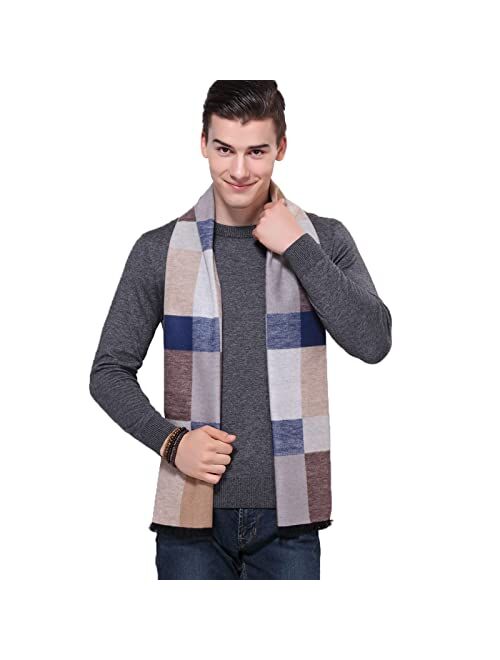 KODOD Mens Mulberry Silk Scarf - Winter Fashion Formal Soft Plaid Scarves for Men