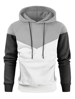 Niceif Men's Midweight Fleece Pullover Hoodies Casual Color Block Hooded Sweatshirt with Pockets