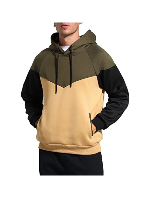 Niceif Men's Midweight Fleece Pullover Hoodies Casual Color Block Hooded Sweatshirt with Pockets