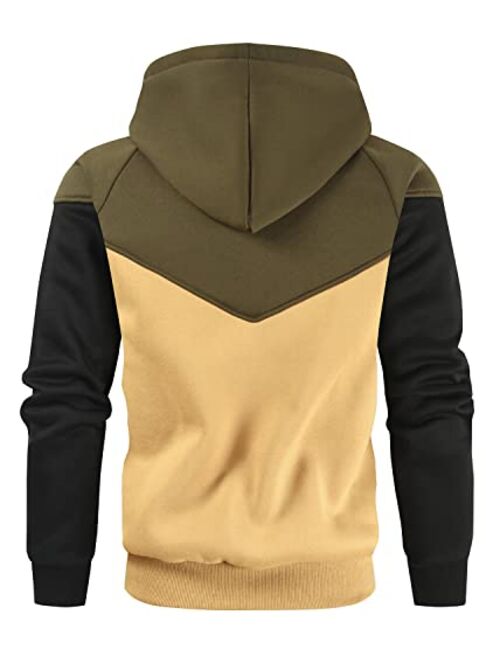 Niceif Men's Midweight Fleece Pullover Hoodies Casual Color Block Hooded Sweatshirt with Pockets