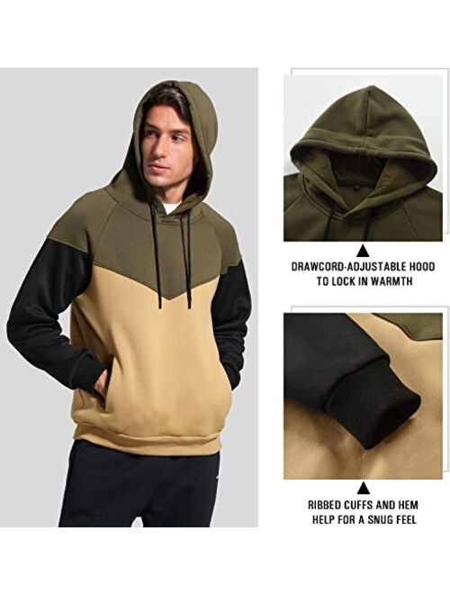 Niceif Men's Midweight Fleece Pullover Hoodies Casual Color Block Hooded Sweatshirt with Pockets