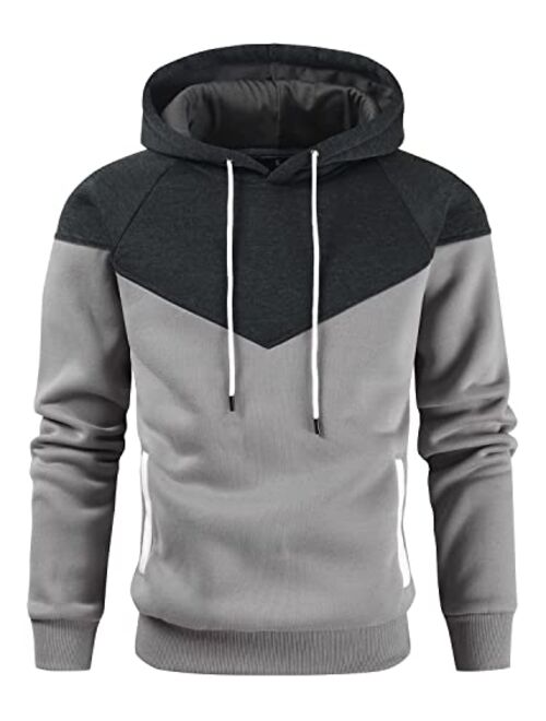 Niceif Men's Midweight Fleece Pullover Hoodies Casual Color Block Hooded Sweatshirt with Pockets