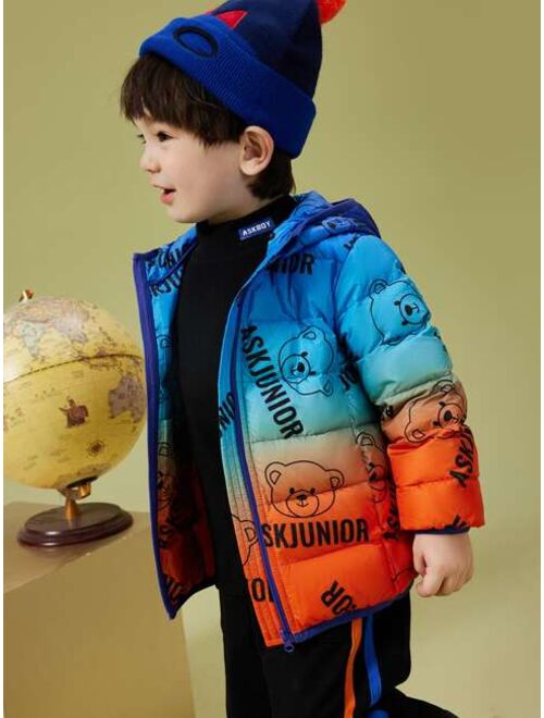 Shein Toddler Boys Letter & Cartoon Graphic Hooded Down Coat