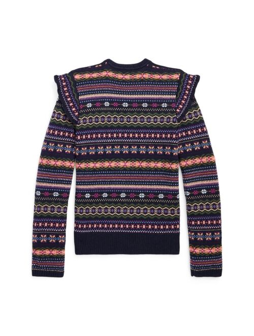 POLO RALPH LAUREN Girls Long Sleeves Ruffled Fair Isle Cotton-Blend Sweater