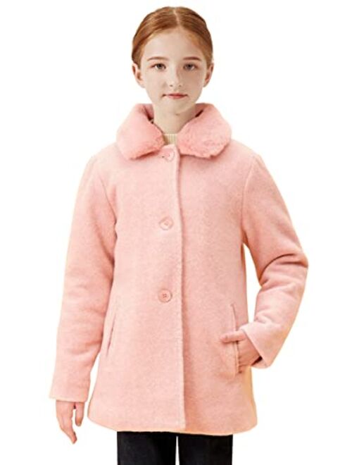 maoo garden Girls Winter Wool Peacoat Little Girls Fur Collar Dress Coat Quilted Jacket