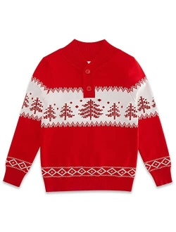 Funnycokid Boys Christmas Sweaters Kids Knit Pullover Mock Neck Button Up Xmas Tops 3-10 Years