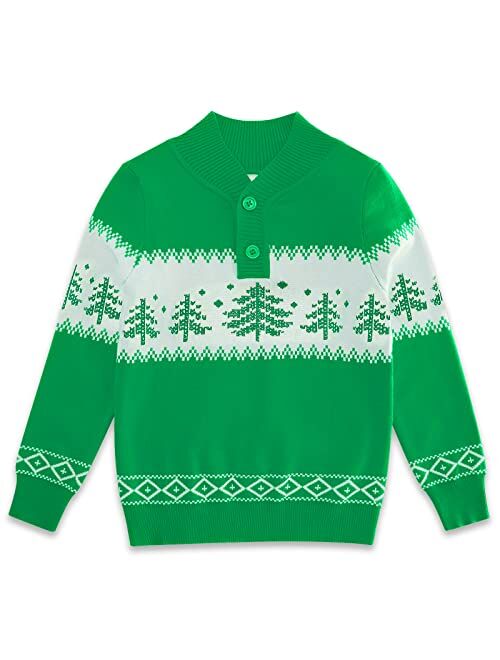 Funnycokid Boys Christmas Sweaters Kids Knit Pullover Mock Neck Button Up Xmas Tops 3-10 Years