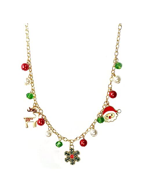 Kfblaiming Christmas Necklace - XMas Decoration for Women Santa Present for Kids Jingle Bell Snowflake Alloy Jewelry to Friends Party Supplies 17.8in + 1.9in