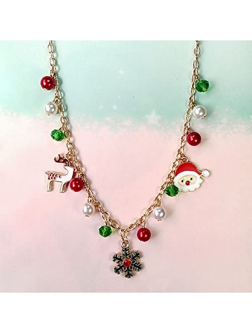 Kfblaiming Christmas Necklace - XMas Decoration for Women Santa Present for Kids Jingle Bell Snowflake Alloy Jewelry to Friends Party Supplies 17.8in + 1.9in