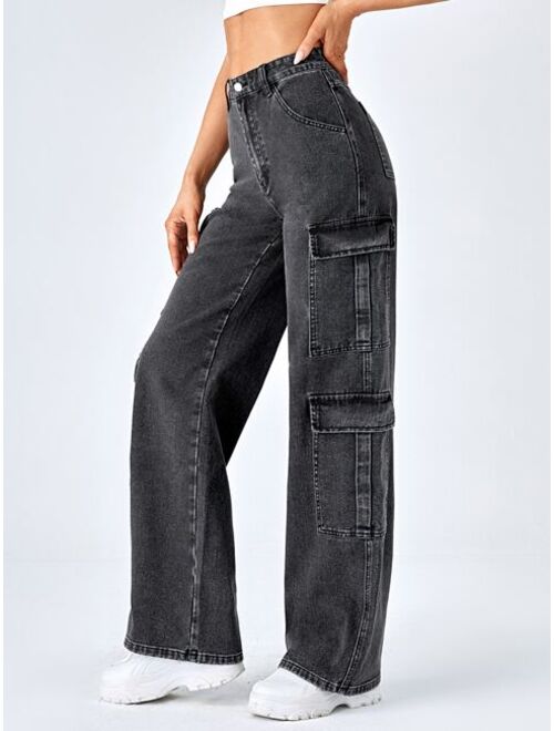 Shein Zipper Fly Flap Pocket Boyfriend Jeans