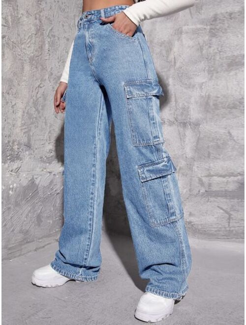 Shein Zipper Fly Flap Pocket Boyfriend Jeans