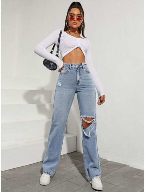 Shein High Waist Ripped Boyfriend Jeans