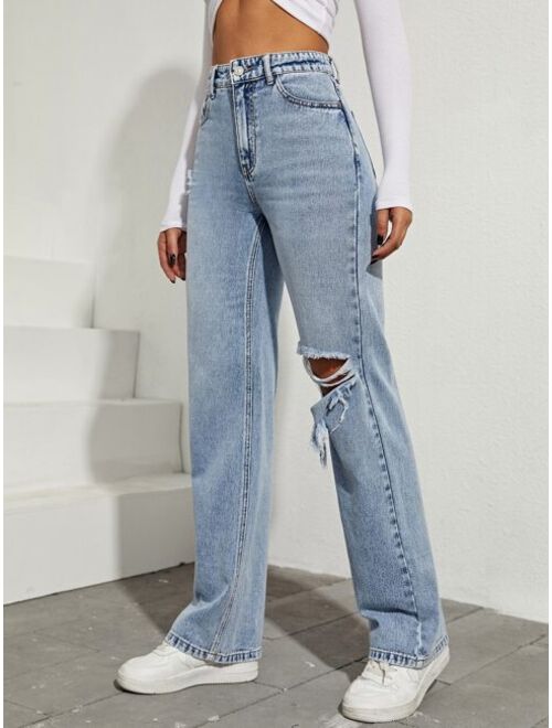 Shein High Waist Ripped Boyfriend Jeans