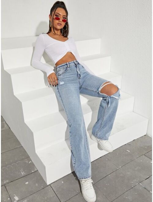 Shein High Waist Ripped Boyfriend Jeans