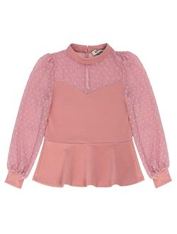 Girls Mesh Top Long Sleeve Mock Neck Casual Peplum Blouse for Girls