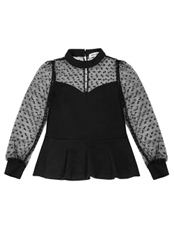 Girls Mesh Top Long Sleeve Mock Neck Casual Peplum Blouse for Girls