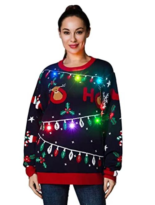 OFF THE RACK LED Christmas Sweater for Women, Unisex Men`s Ugly Xmas Pullover Festive Knitted for Party