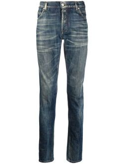 whiskering-effect slim denim jeans