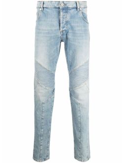 multi-cuts ribbed tapered jeans