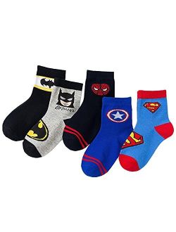 Cvayu 5 pairs Superhero children socks.The Avengers children socks,cotton socks,bed socks.SpiderMan,US Captain,Superman Socks