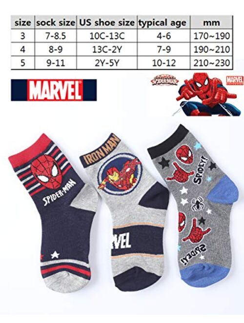 Cozy24 Spiderman Ironman Boys Crew Socks 3Pairs (4~6, 7~9, 10~12 years old)